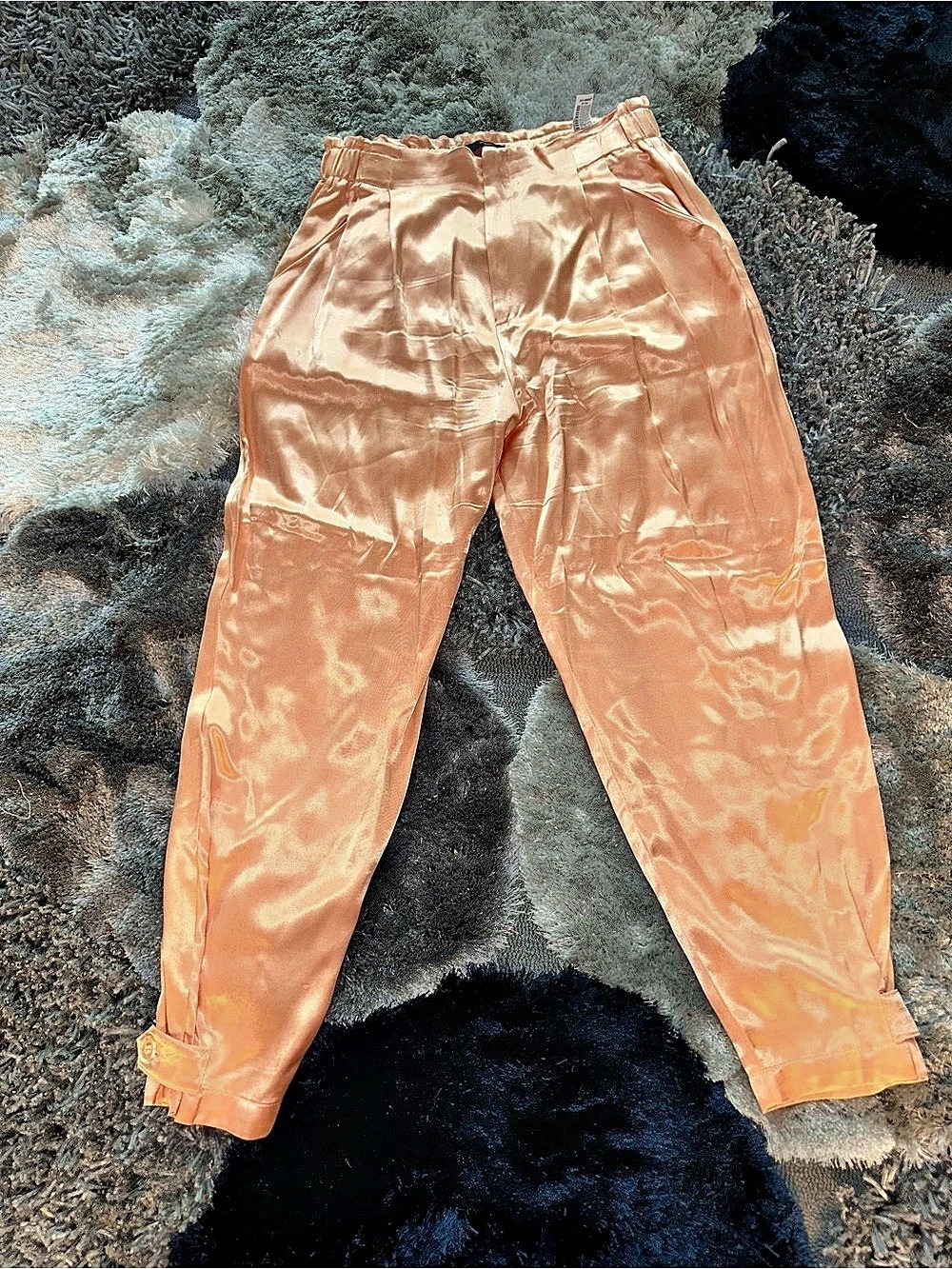 Zara Satin-Look Track Pants in Orange